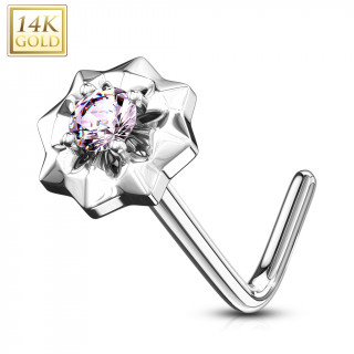 Piercing nez or blanc 14 carats  toile sertie - Rose - Tige L