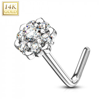 Piercing nez or blanc 14 carats  fleur tincelante - Clair - Tige L