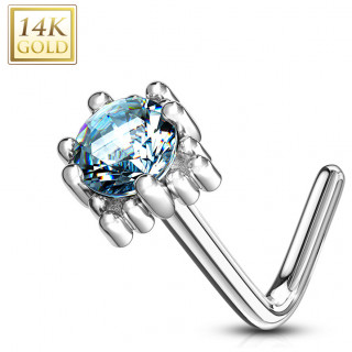 Piercing nez or blanc 14 carats  griffe de sertissage carre - Aqua - Tige L