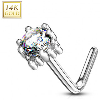 Piercing nez or blanc 14 carats  griffe de sertissage carre - Clair - Tige L