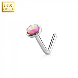 Piercing nez or blanc 14 carats  Opale rose - tige "L"