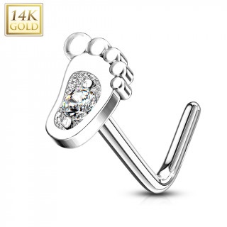 Piercing nez or blanc 14 carats  pied de bb sertie - Tige L