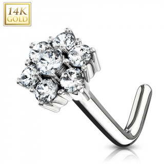 Piercing nez or blanc 14 carats tige L  fleur de zirconiums