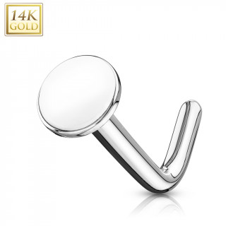 Piercing nez or blanc 14 carats tige L à embout rond plat