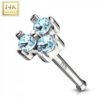 Piercing nez or blanc 14 carats  trio de zirconiums bleus