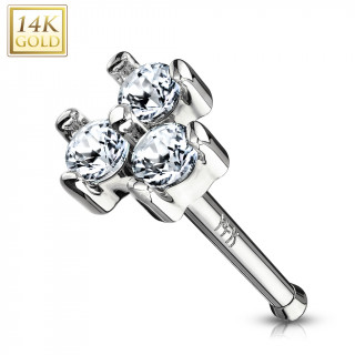 Piercing nez or blanc 14 carats  trio de zirconiums claires