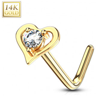 Piercing nez or 14 carats coeur sensuel serti - Clair - Tige L