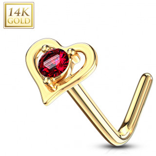 Piercing nez or 14 carats coeur sensuel serti - Rouge - Tige L