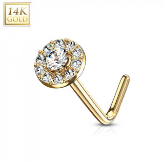 Piercing nez or 14 carats  embout rond clair - Tige L