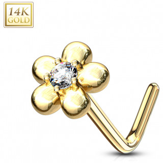 Piercing nez or 14 carats fleur sertie  ptales ronds - Clair - Tige L