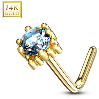 Piercing nez or 14 carats  griffe de sertissage carre - Aqua - Tige L