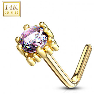 Piercing nez or 14 carats à griffe de sertissage carrée - Rose - Tige L