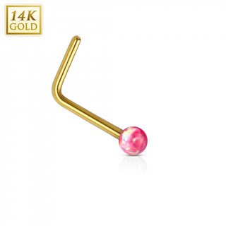 Piercing nez or jaune 14 carats avec Opale synthtique rouge