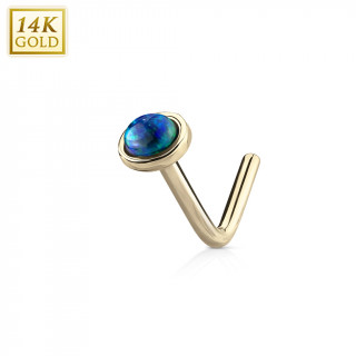 Piercing nez or jaune 14 carats  Opale nuance - tige "L"