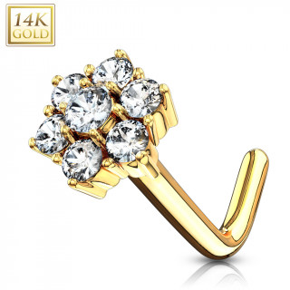 Piercing nez or jaune 14 carats tige L  fleur de zirconiums