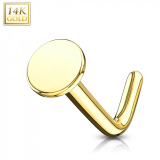 Piercing nez or jaune 14 carats tige L  embout rond plat