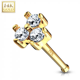 Piercing nez or jaune 14 carats  trio de zirconiums claires