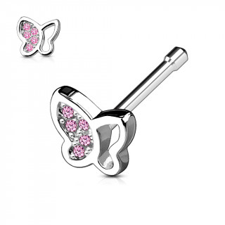 Piercing nez papillon aile strass roses