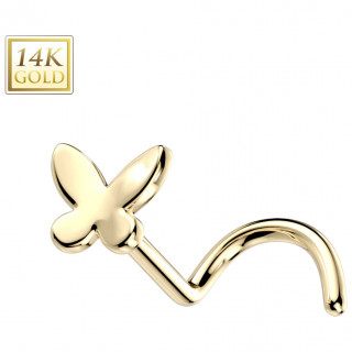 Piercing nez Papillon d'or jaune 14 carats (tige tire-bouchon)