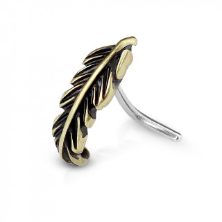 Piercing nez  plume dor antique - tige "L"