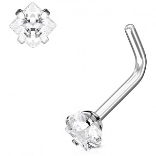 Piercing nez  strass carr couvert de 4 griffes - tige "L"