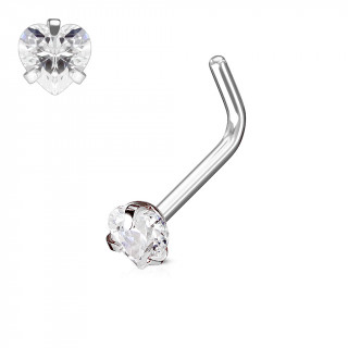 Piercing nez  strass coeur couvert de 3 griffes - tige "L"