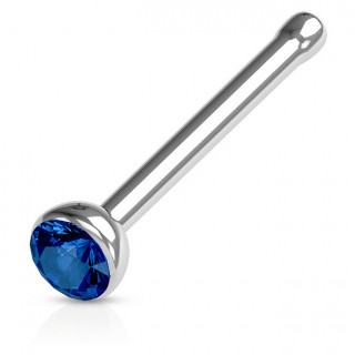 Piercing nez stud droit acier  cristal serti - bleu