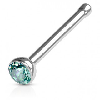 Piercing nez stud droit acier  cristal serti - bleu aqua