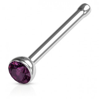 Piercing nez stud droit acier  cristal serti - pourpre