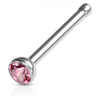 Piercing nez stud droit acier  cristal serti - rose