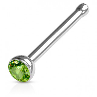 Piercing nez stud droit acier  cristal serti - vert