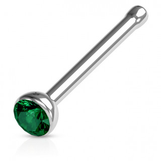 Piercing nez stud droit acier  cristal serti - Vert meraude