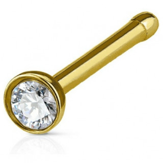 Piercing nez stud droit dor en acier  cristal