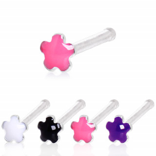 Piercing nez stud droit en acier avec embout fleur pleine couleurs ples