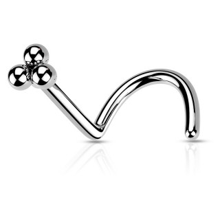 Piercing nez stud U en acier Argent  trio de perles