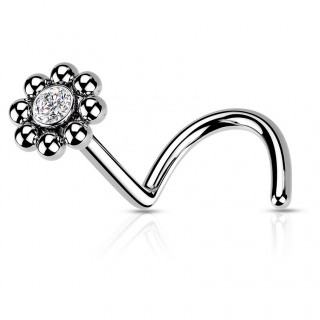 Piercing nez stud U en acier clair  fleur sertie