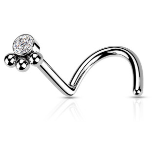 Piercing nez stud U en acier clair style bohmien  strass et perles