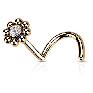 Piercing nez stud U en acier Cuivr  fleur sertie