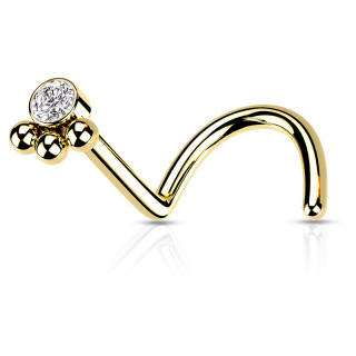 Piercing nez stud U en acier Dor style bohmien  strass et perles