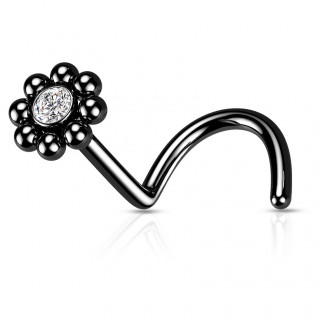 Piercing nez stud U en acier Noir  fleur sertie