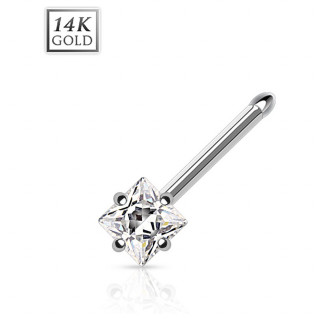 Piercing nez stud en or blanc 14 carats avec pierre en losange