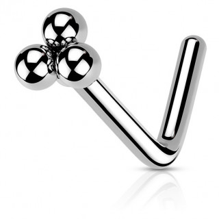 Piercing nez stud tige L en acier Argent  trois perles