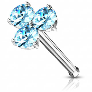 Piercing nez stud  trois ptales - Bleu aqua