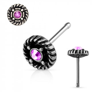 Piercing nez style cordage  strass rose