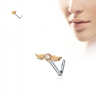 Piercing nez tige "L"  ailes d'ange cuivres et strass