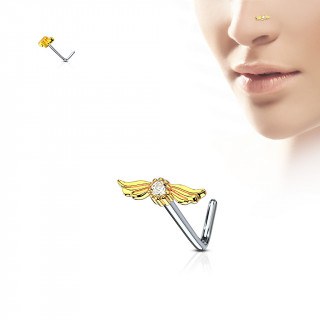 Piercing nez tige "L"  ailes d'ange dores et strass