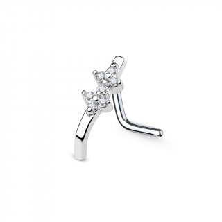 Piercing nez tige "L"  barrette plie avec double fleur strass