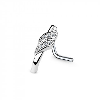 Piercing nez tige "L" à barrette pliée à feuilles serties