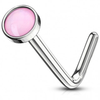 Piercing nez tige L  embout serti epoxy - Rose