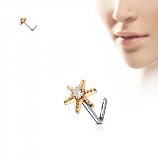 Piercing nez tige "L"  toile de mer sertie - Cuivr